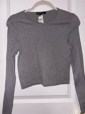 Gray Long-Sleeve Crewneck Top